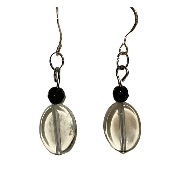 Genuine Crystal Stone Earrings, Sterling Silver Hand Carved Earrings, NWOT - Picture 1 of 5